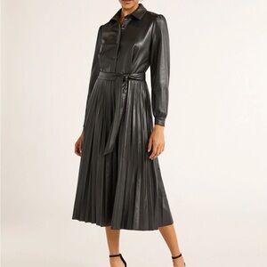 Scoop NYC | Dresses | Scoop Womens Faux Leather Pleated Midi Dress Black  Size L | Poshmark